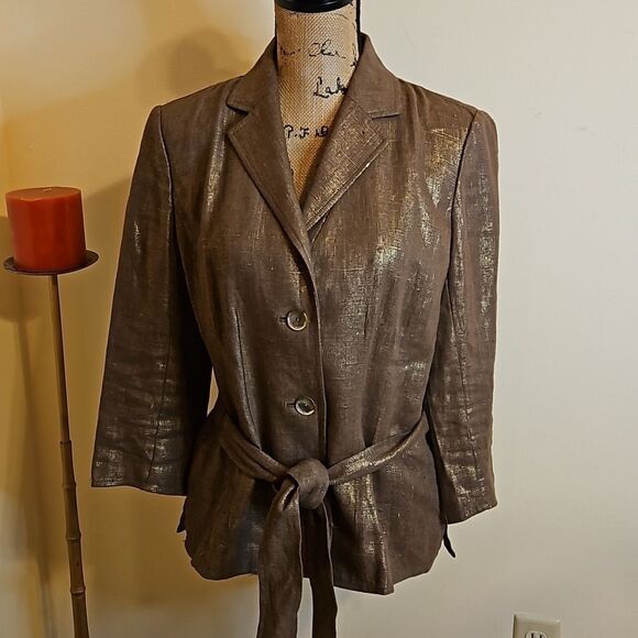 Dana Buchman Golden Brown linen jacket size 6 - Picture 1 of 11